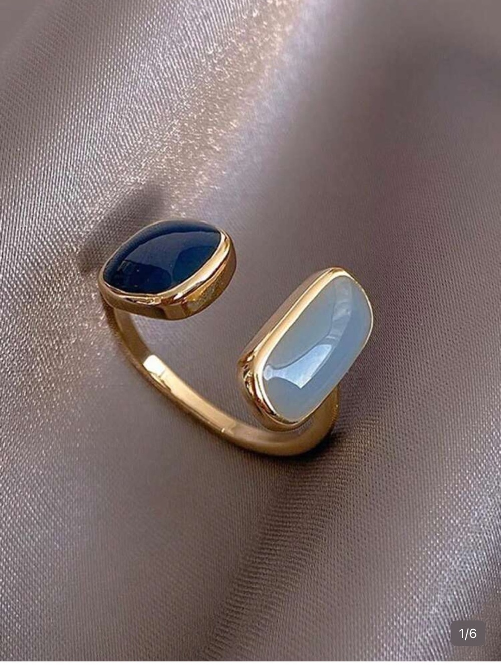 Gold Open Band Ring with Navy and Light Blue Stones